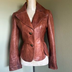 Portrait Women's Brown Leather Jacket Sz PS